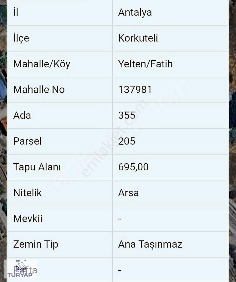 Korkuteli Yelten'de Satılık İmarlı Arsa