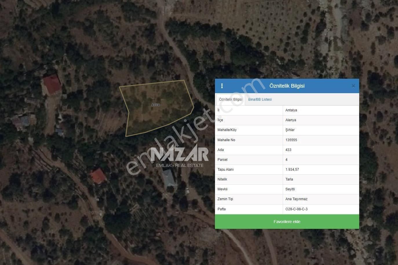 Alanya Şıhlar Köyü, Çayarası Yaylası’nda 1.935 M² Satılık Tarla