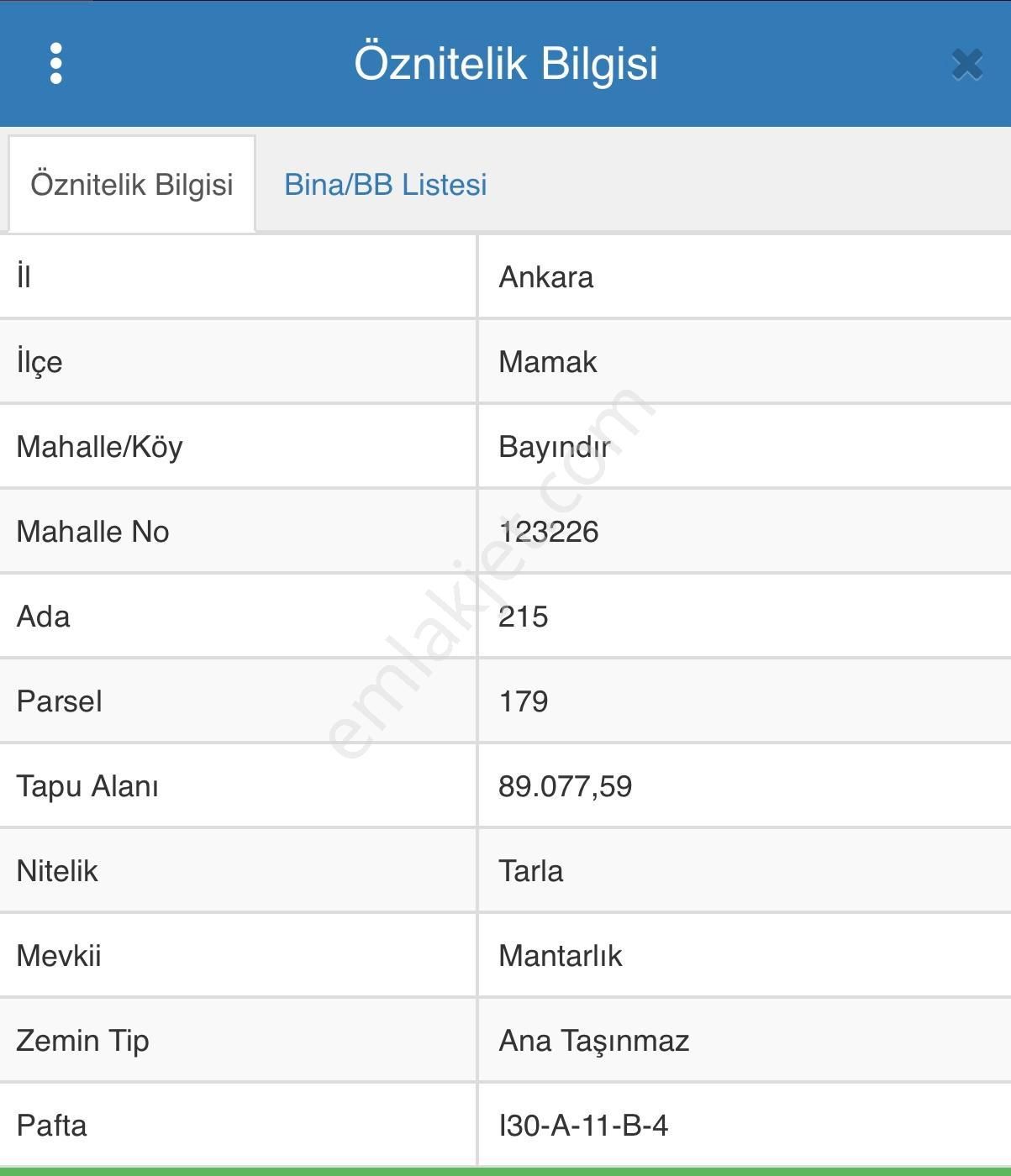 Mamak Bayındır 215 Ada 179 Parselde Satılık 3000m² Tarla
