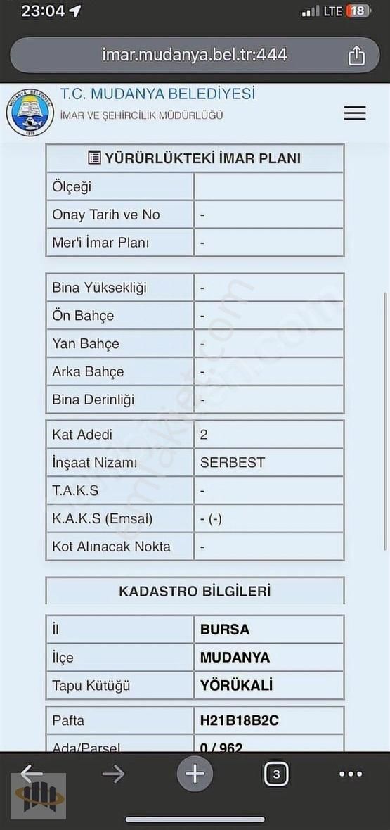 Eoradan Mudanya Yörükalide İmarlı Arsa + Metruk Ev