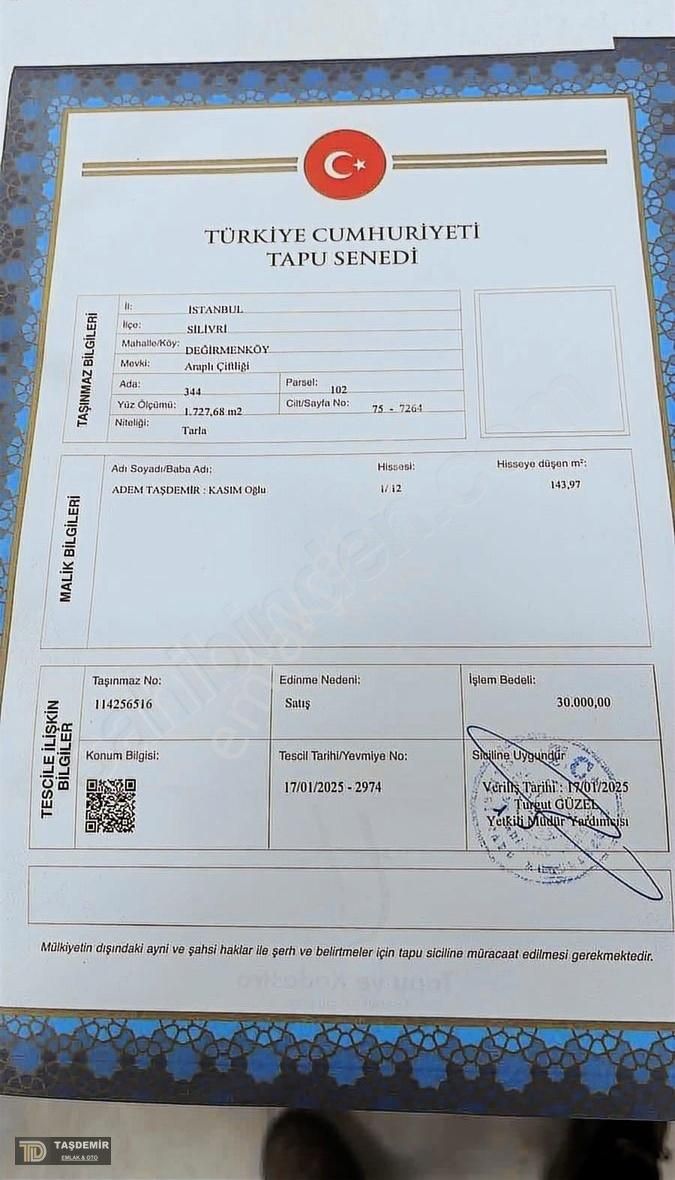 Değirmenköyde Acil Satılık Yatırımlık Tarla ..!