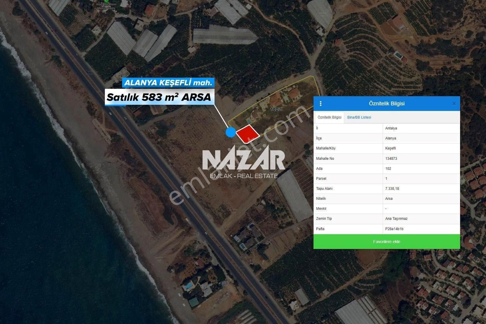 Alanya Keşefli'de Satılık 583 M² Deniz Manzaralı İmarlı Arsa