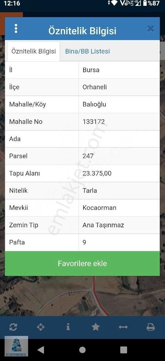 Bursa Orhaneli Balıoğlu Köyünde Tek Tapu Satılık Tarla