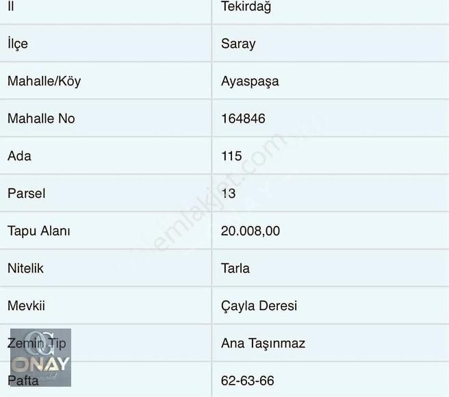 Onay 'dan Saray Ayazpaşa 'da Yatırımlık Tarladan Hisseler