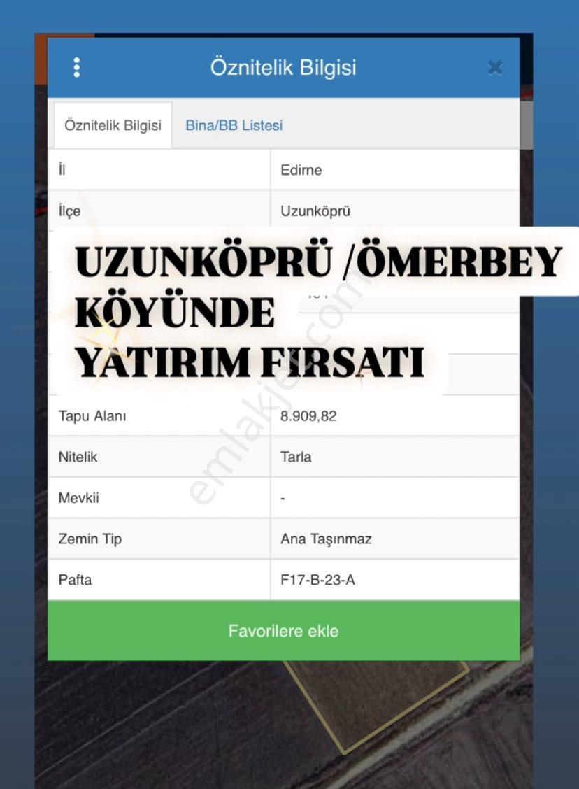 Orbeyden Edirne Uzunköprü Ömerbey Köyünde Fırsat Tarla