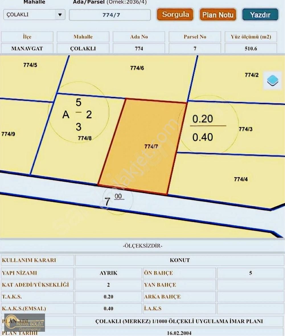 Çolaklı Mh. Satılık 510m2 Villa Arsası