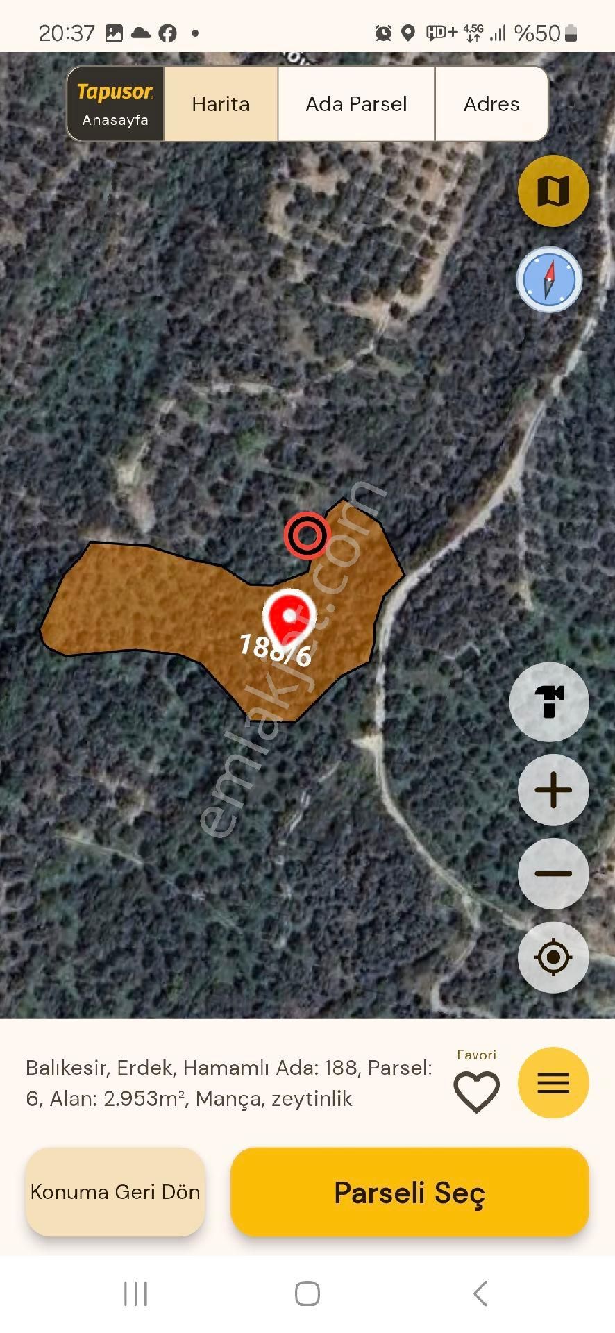 Erdek Hamamlıda Satılık 1500m2 Arazi