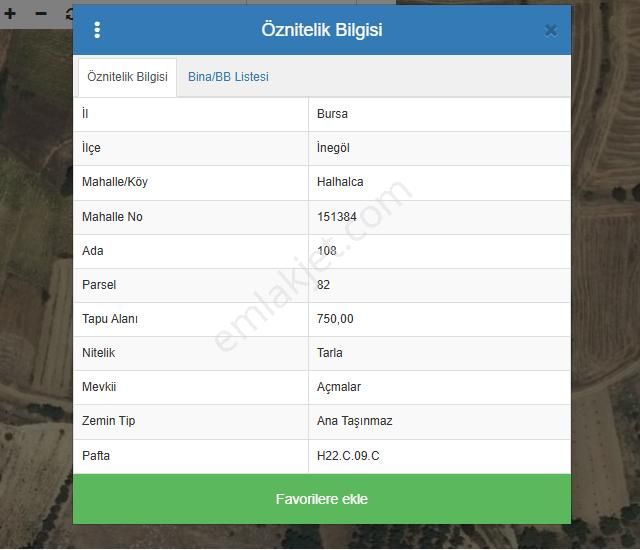 İnegöl Halhalca'da Satılık Tarla