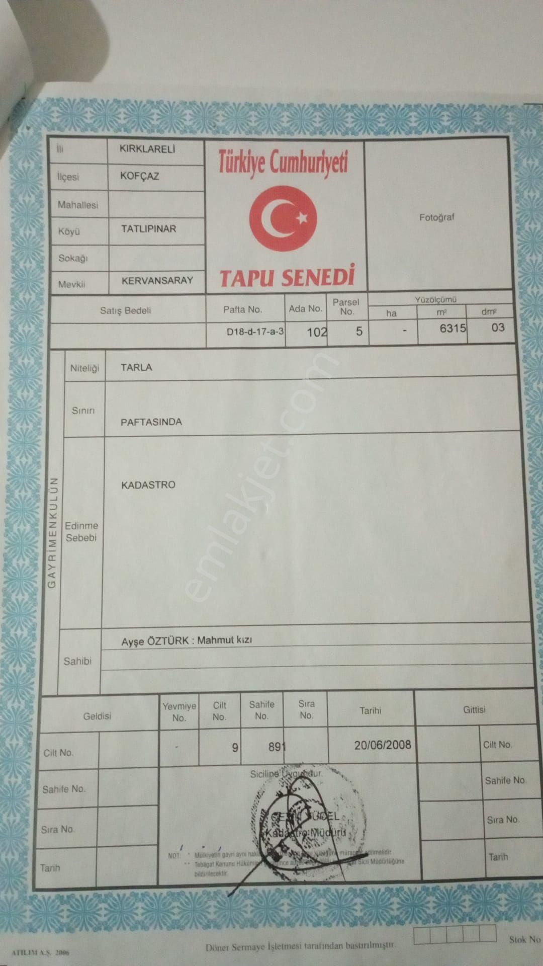 Satılık Tarla Kırklareli
