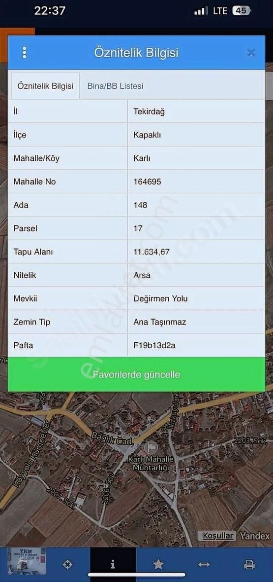 Kapaklı Karlı Da Köy İçinde Arsadan Satılık Arsa