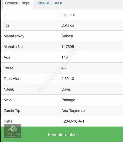 Çatalca Subaşı 2521m2 Tek Tapu Müstakil Arsa