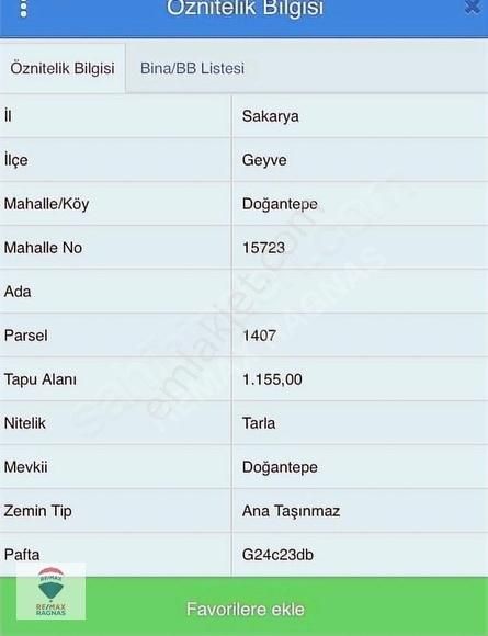 Sakarya Geyve Doğantepe 1155 M2 Yatırımlık Arsa