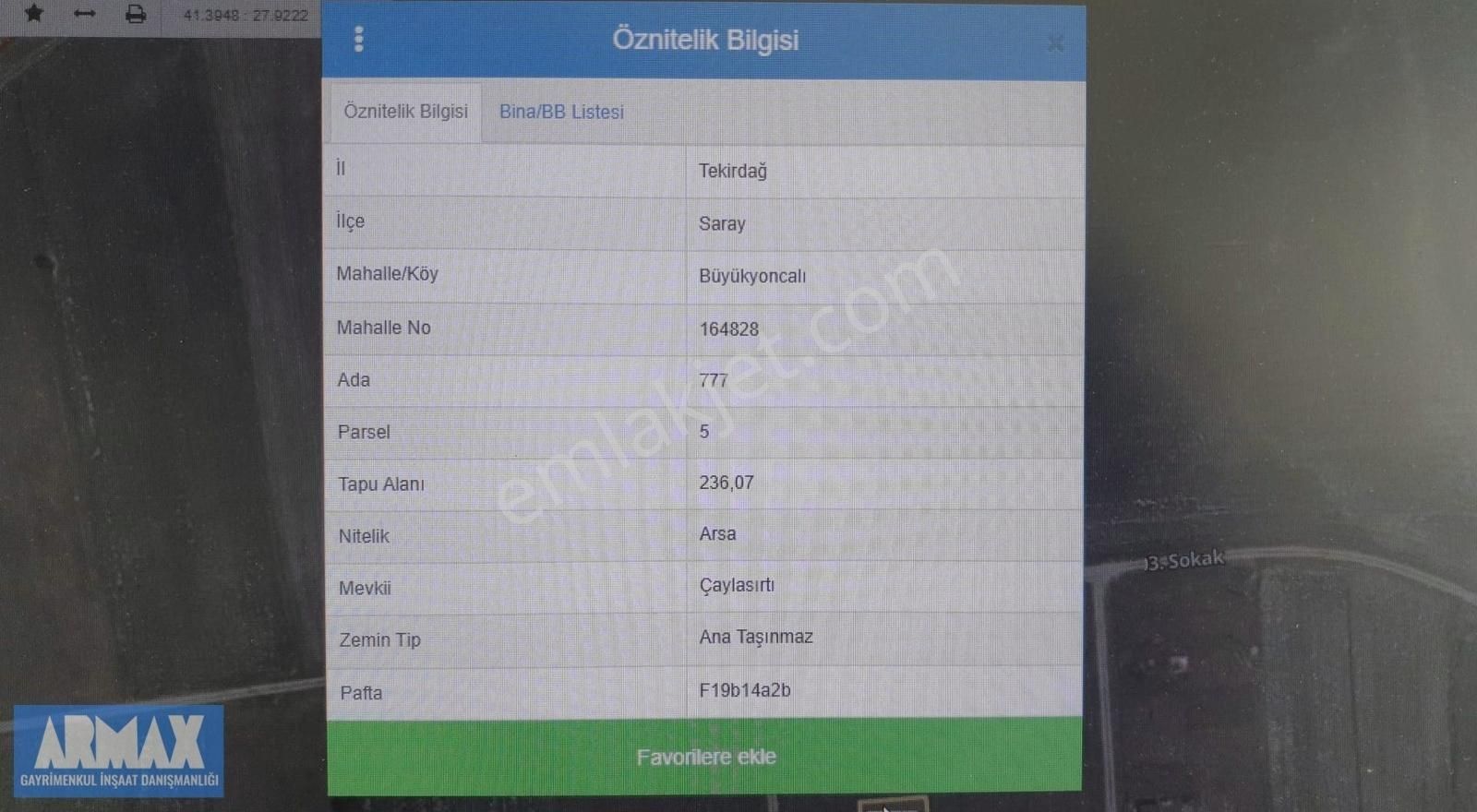 Armax'tan Saray Büyükyoncalıda Satılık 236m2 İmarlı İrfazlı Arsa