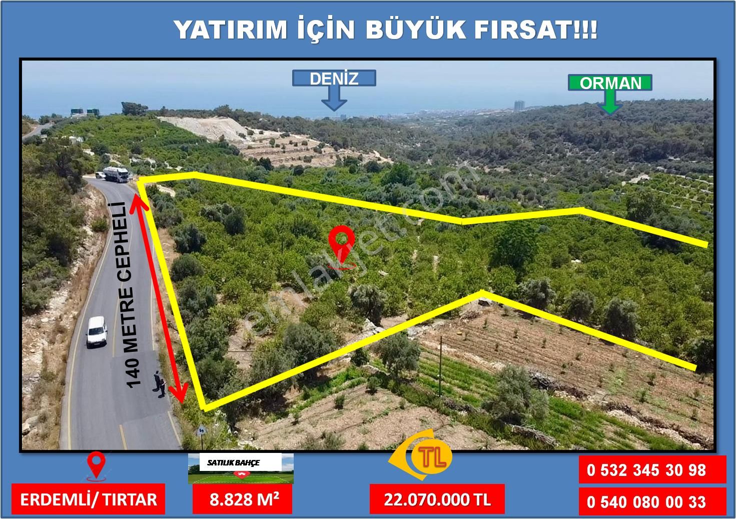 Erdemli Tırtar Bahçecik De Bakımlı Yol Cepheli Deniz Manzaralı Satılık Limon Bahçesi
