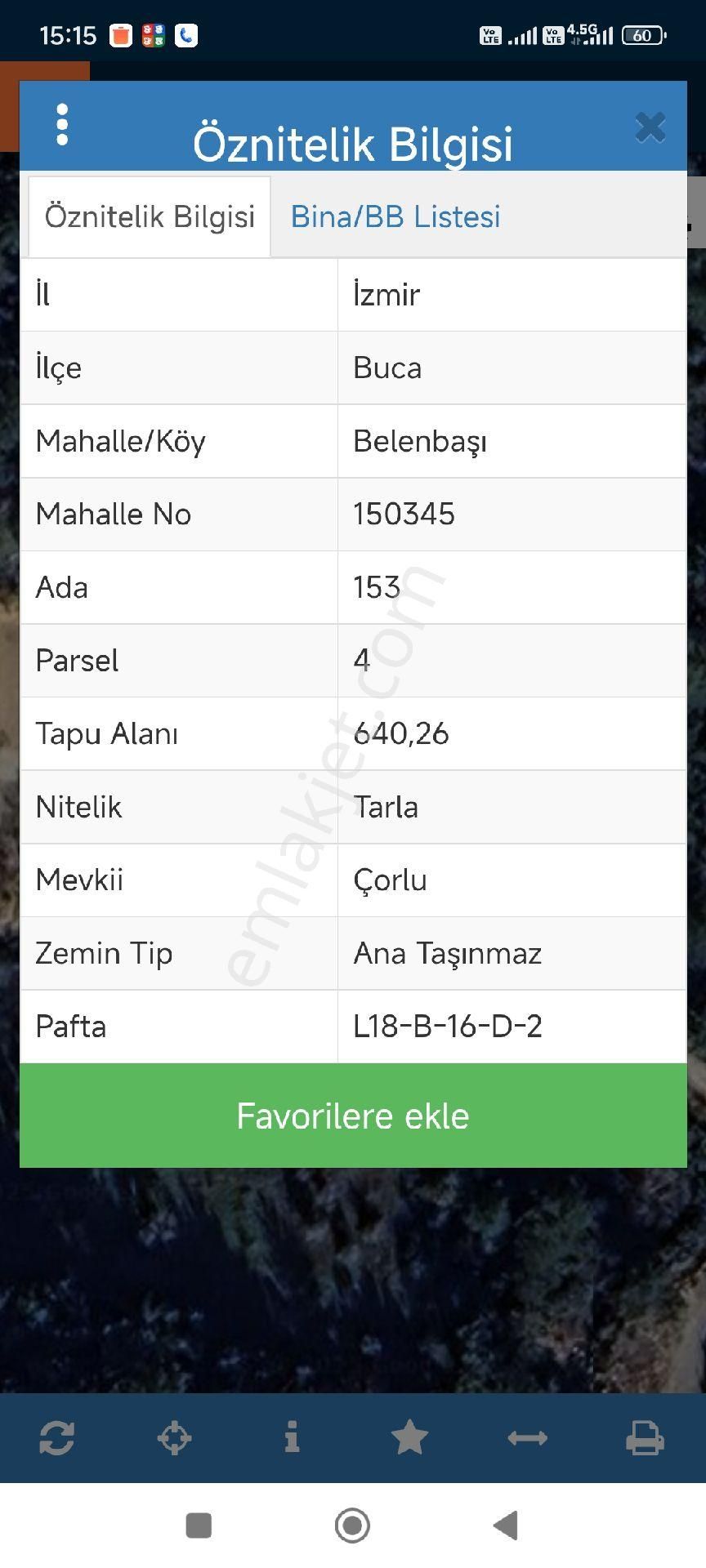 İzmir Buca Belenbaşı Tek Tapu 640 Metrekare Köy Mücavir Alanı İçinde Yol Cepheli