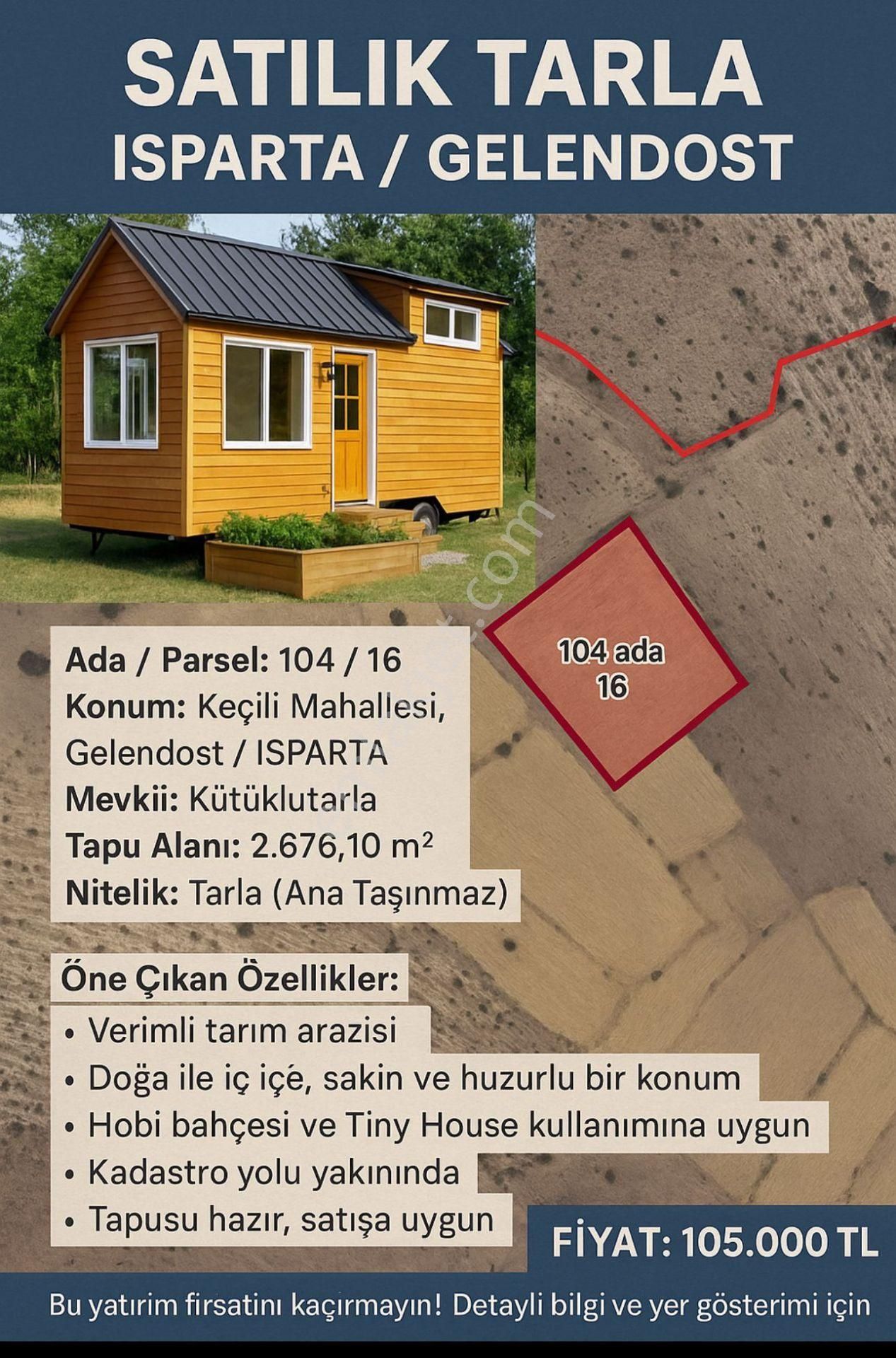 Isparta Gelendost Kütüklü Tarla Da 2676m2 Tarla
