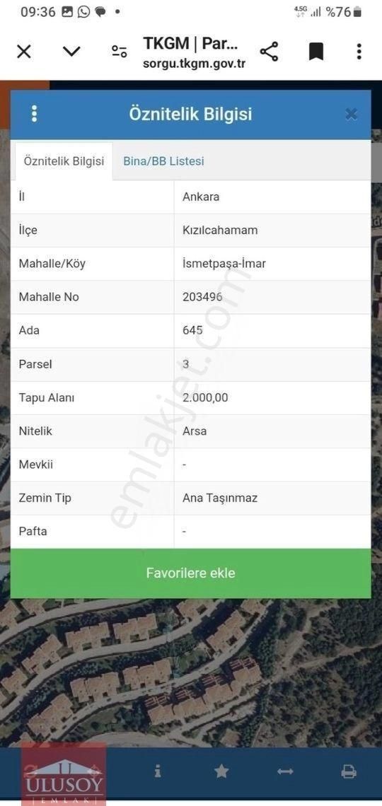 Kızılcahamam İsmetpaşa Mah İmarlı Tek Tabu Satılık Arsa Butik Hotel Yapıla Bilir.