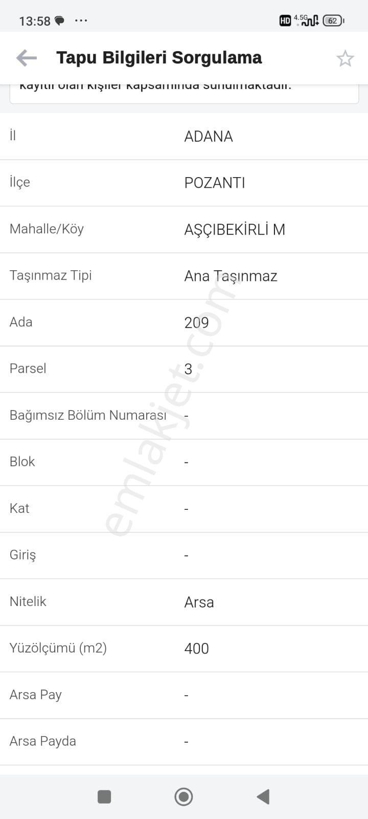 Pozantı Aşçıbekirli De Satilik Tek Tapu Arsa
