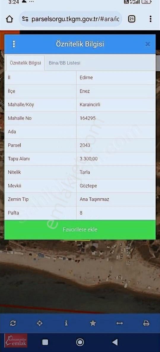 Saros Körfezi Karaincirli Enez Satılık Yatırımlık Tarla