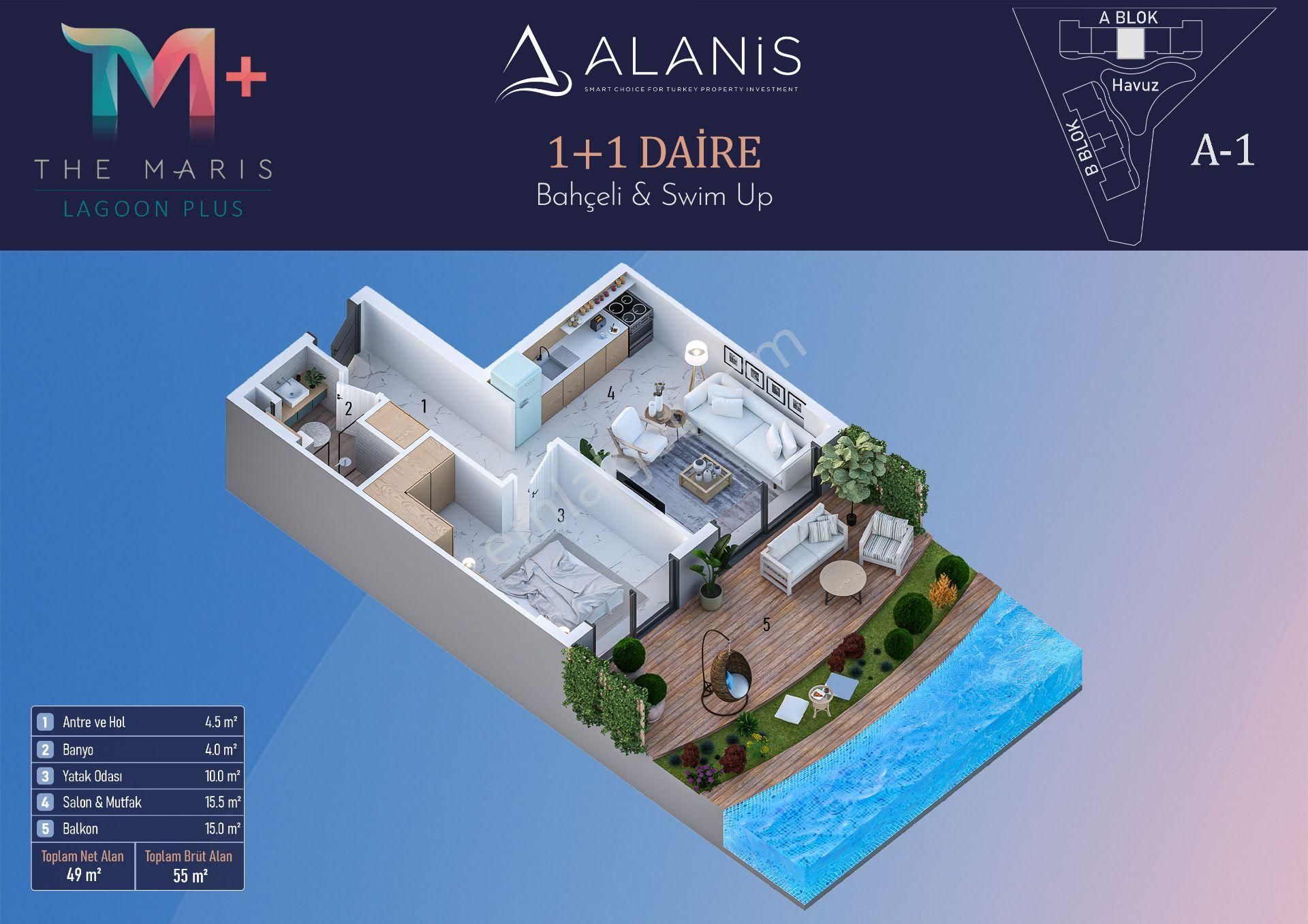 Maris Lagoon Plus 1+1 Bahçeli - Havuza Direk Girişli ( Swim Up ) - Görsel 31