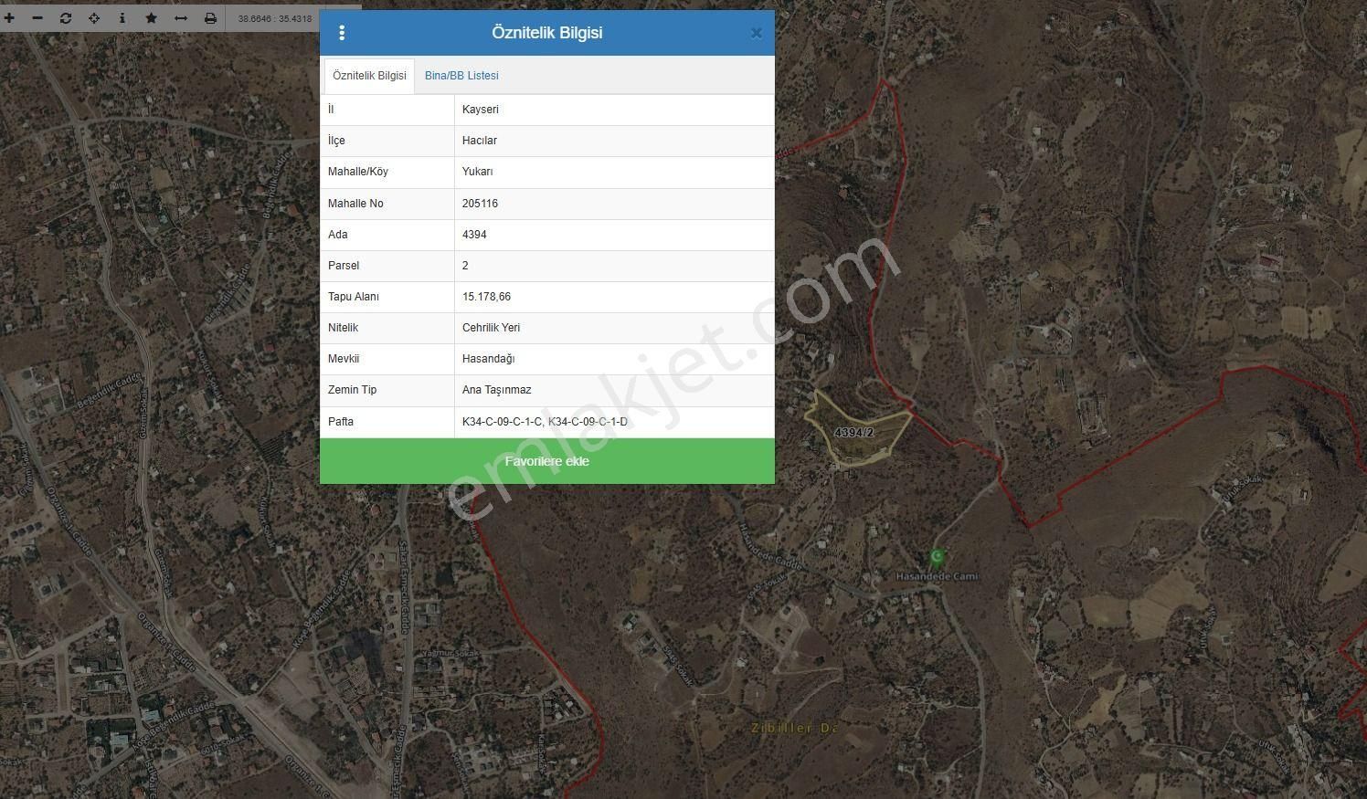 Hacılar Hasan Dağında Satılık Villa Parseli 15.178 M2