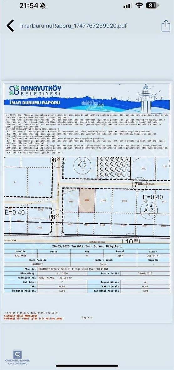 Arnavutköy Hadımköy De Müstakil Villa İmarlı 261 M2 Arsa
