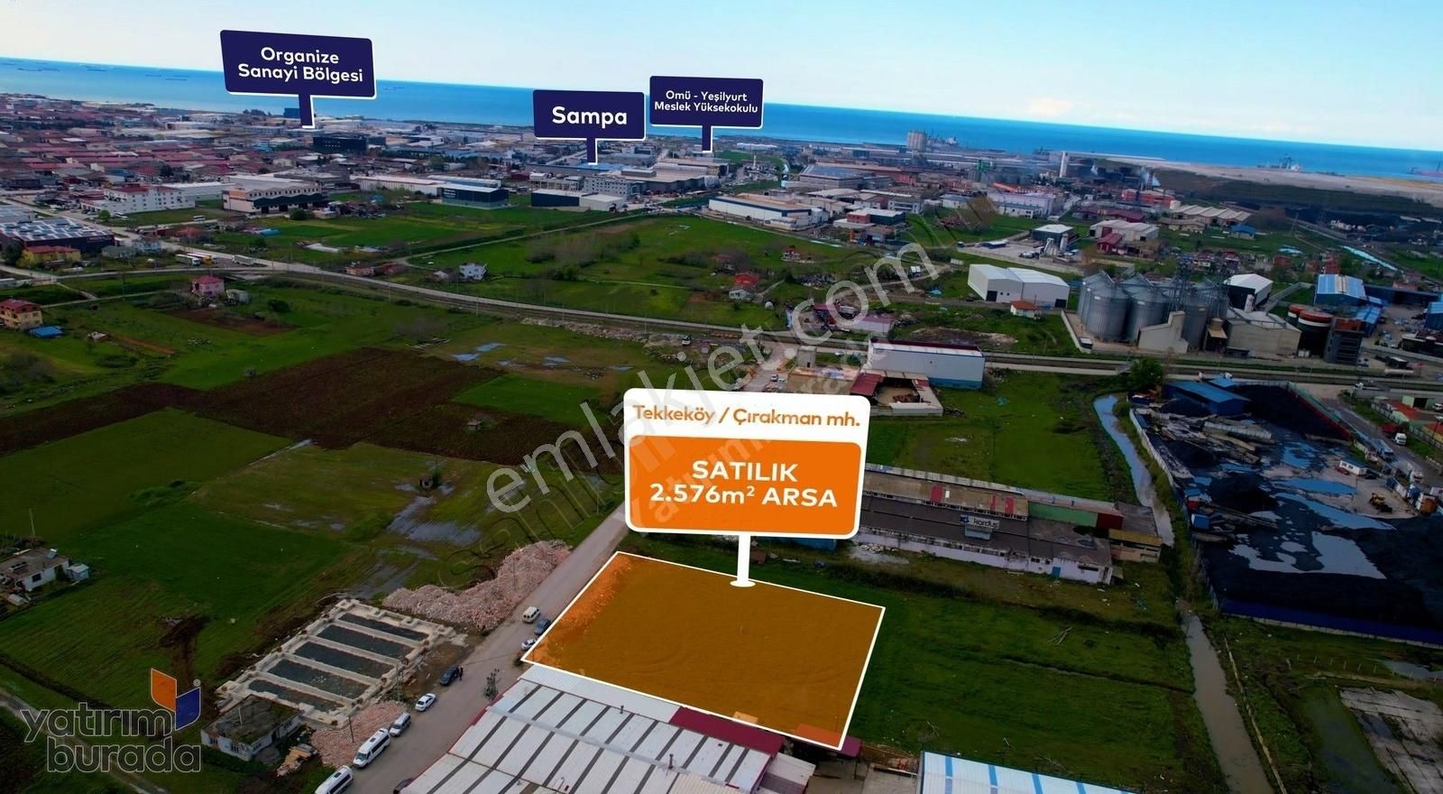 Tekkeköy Sanayi Ana Yola 150 M 4 Tarafı Yol 2.576 M² Satılık Ada
