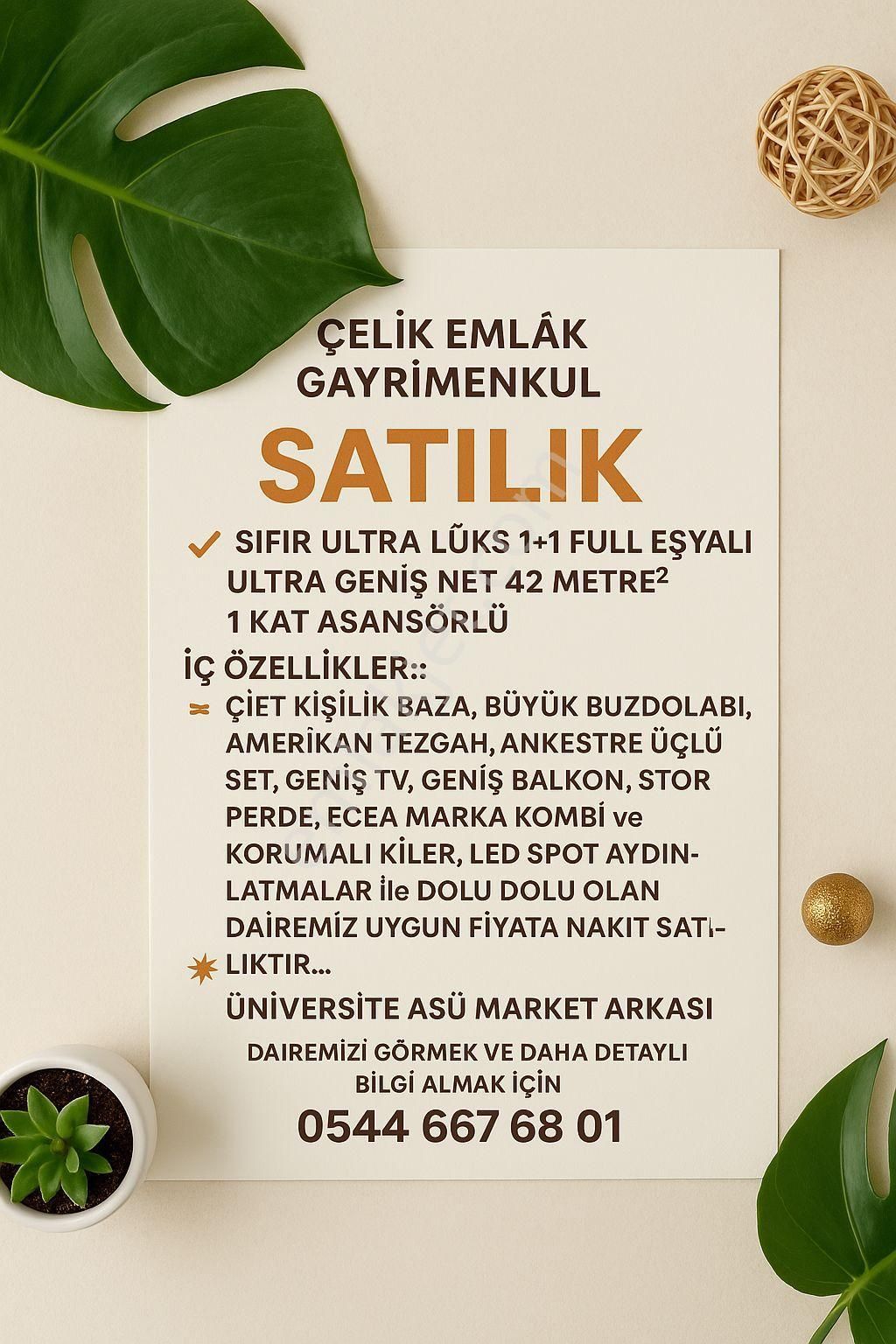 Üniversite Asü Market Arkası Ultra Lüks Ara Kat Eşyalı 1+1 Ultra Ultra Geniş