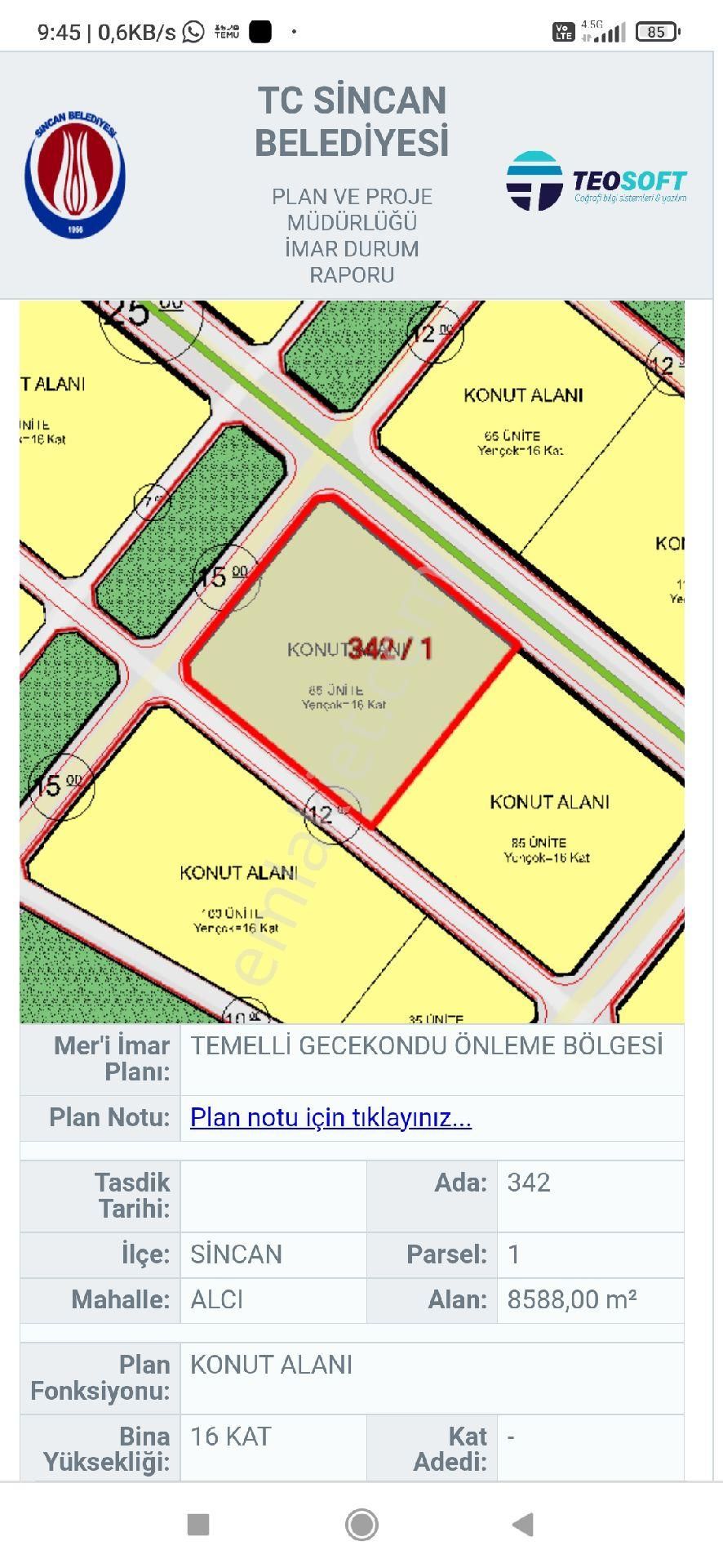 Ankara Temelli Alcıda 3+1 Net 1 Daire Getirili Konut İmarlı Arsa