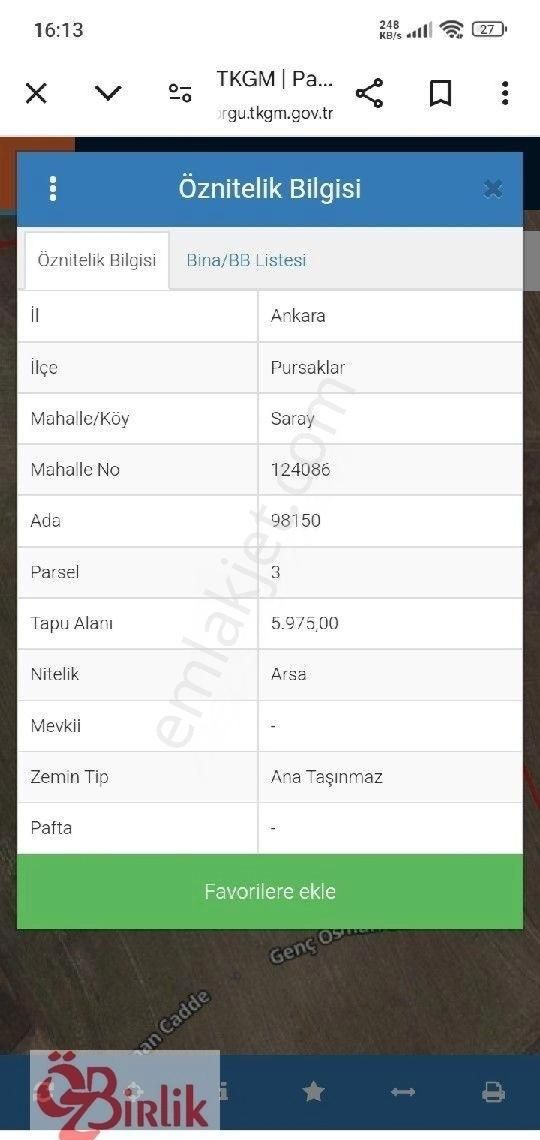 Pursaklar Saray Da Satılık İmarlı Arsa