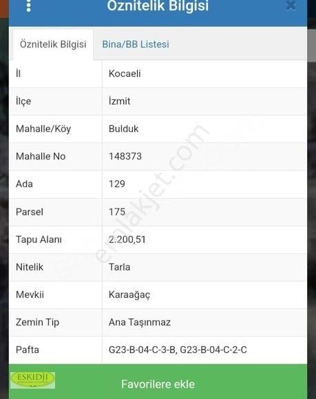 Kocaeli İzmit Bulduk Mh Fırsat Uygun Fiyatta Tarla 2.550 M2