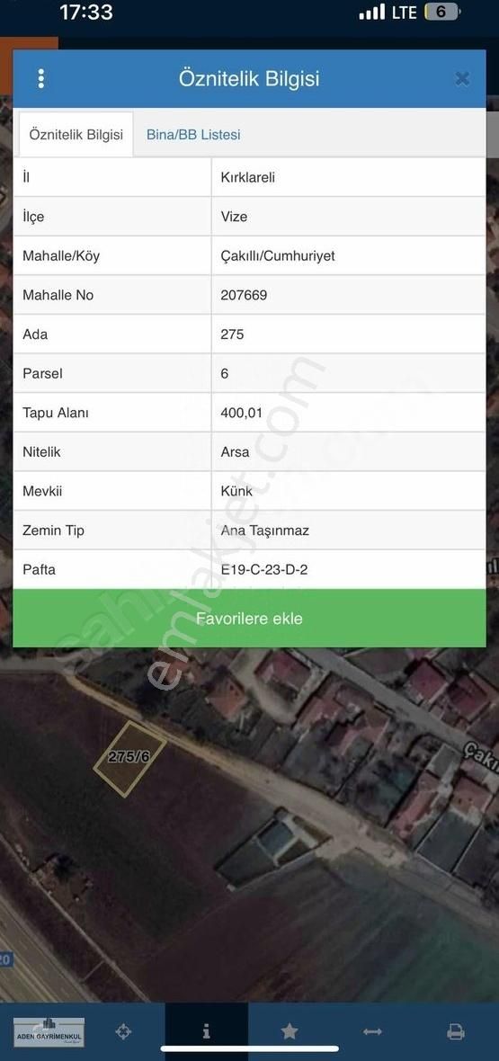 Vize / Çakıllı'da İmarlı İfrazlı Kupon Arsa