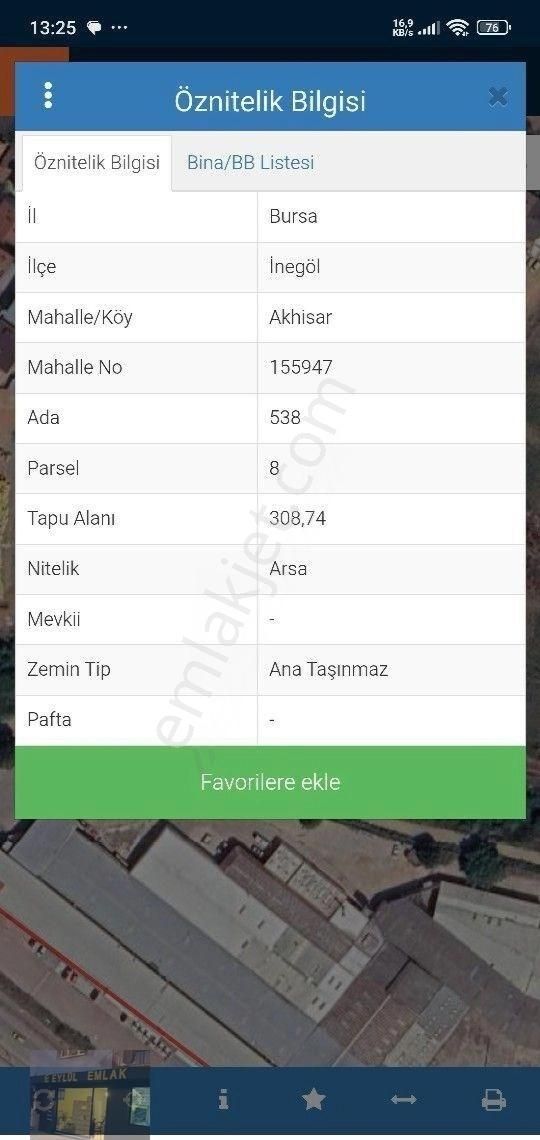 Eylül Emlak Tan İnegöl Akhisar'da Satilik 308 M Arsa