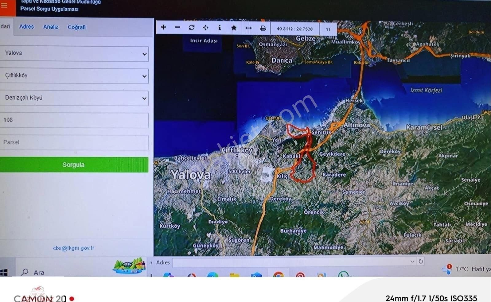Yalova Çiftlikköy Denizçalı Köyü' Nde Satılık (1.891,59 )bağ