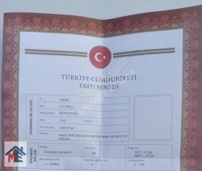Ulukışla Acıpınar Yoyuna Sıfır Villa