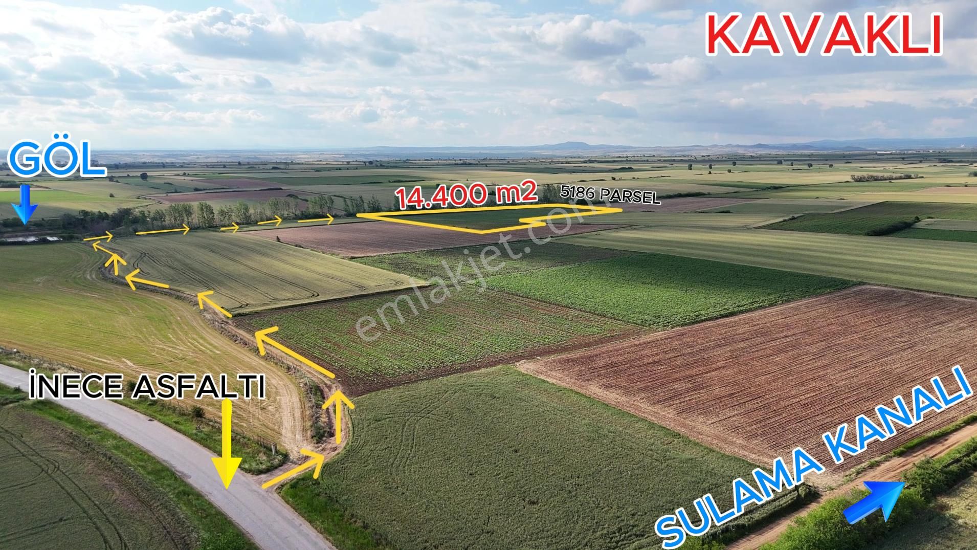 Kırklareli Kavaklı'da İnece Asfaltı Yanı Gölün Kenarı 14.400 M2