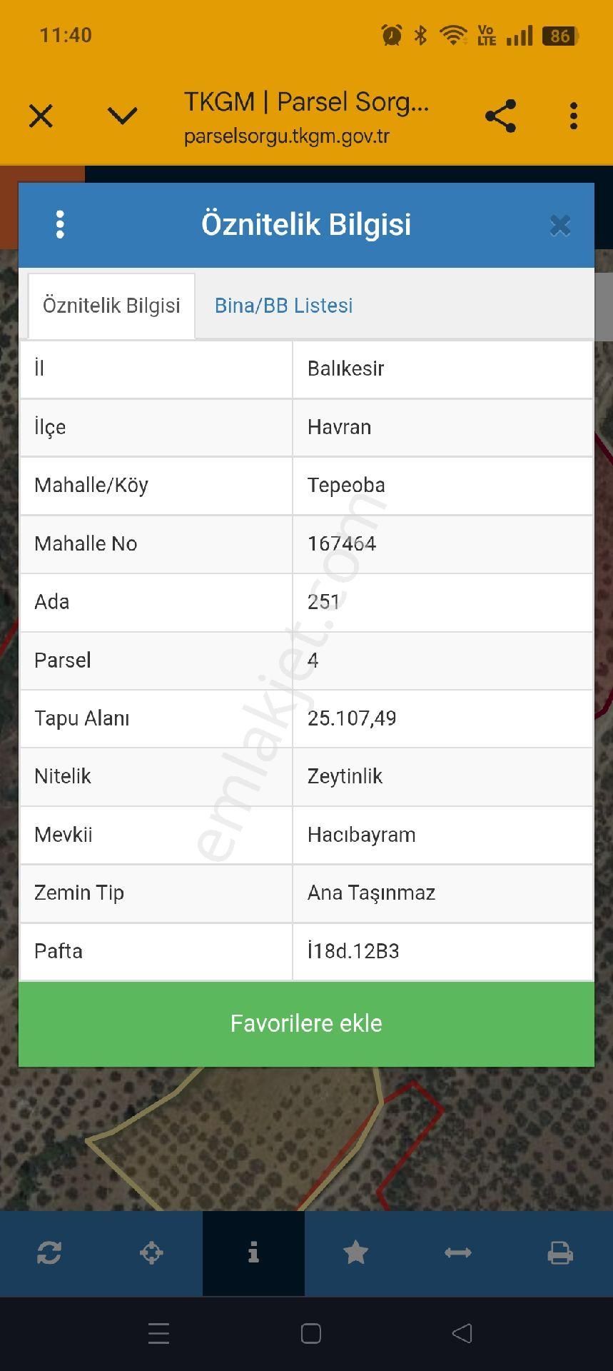 Havran Tepeoba Satılık Zeytinlik Hissesi 17 Dönüm