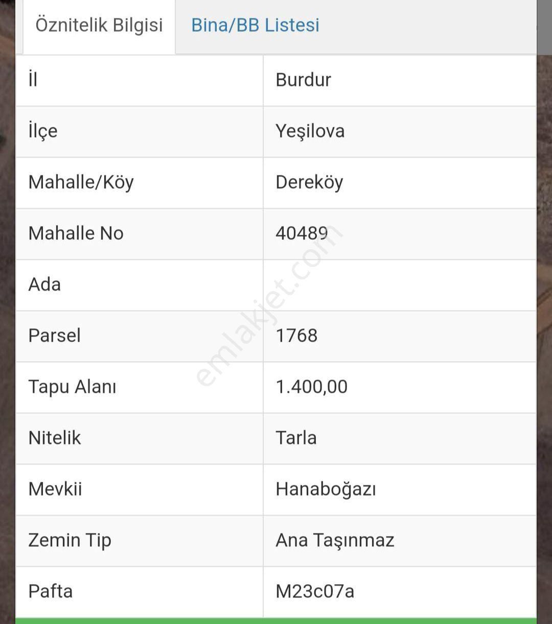 Burdur Yeşilova Dereköy Satılık Tarla 2 Adet