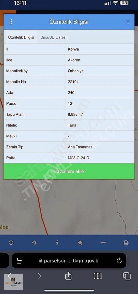 Konya Akören Orhaniye De Müstakil Tapulu Fırsat Tarla