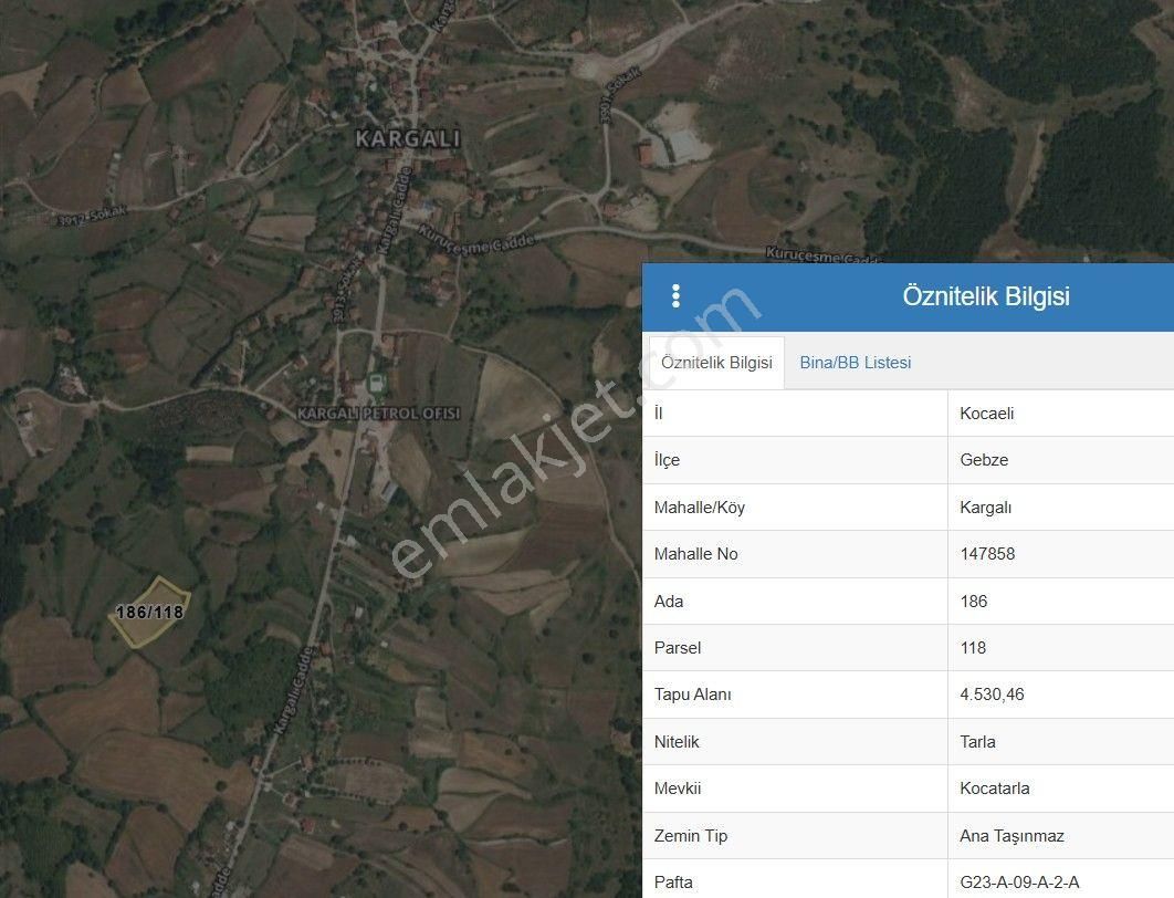 Gebze Kargalı Satılık Tarla/hisseli