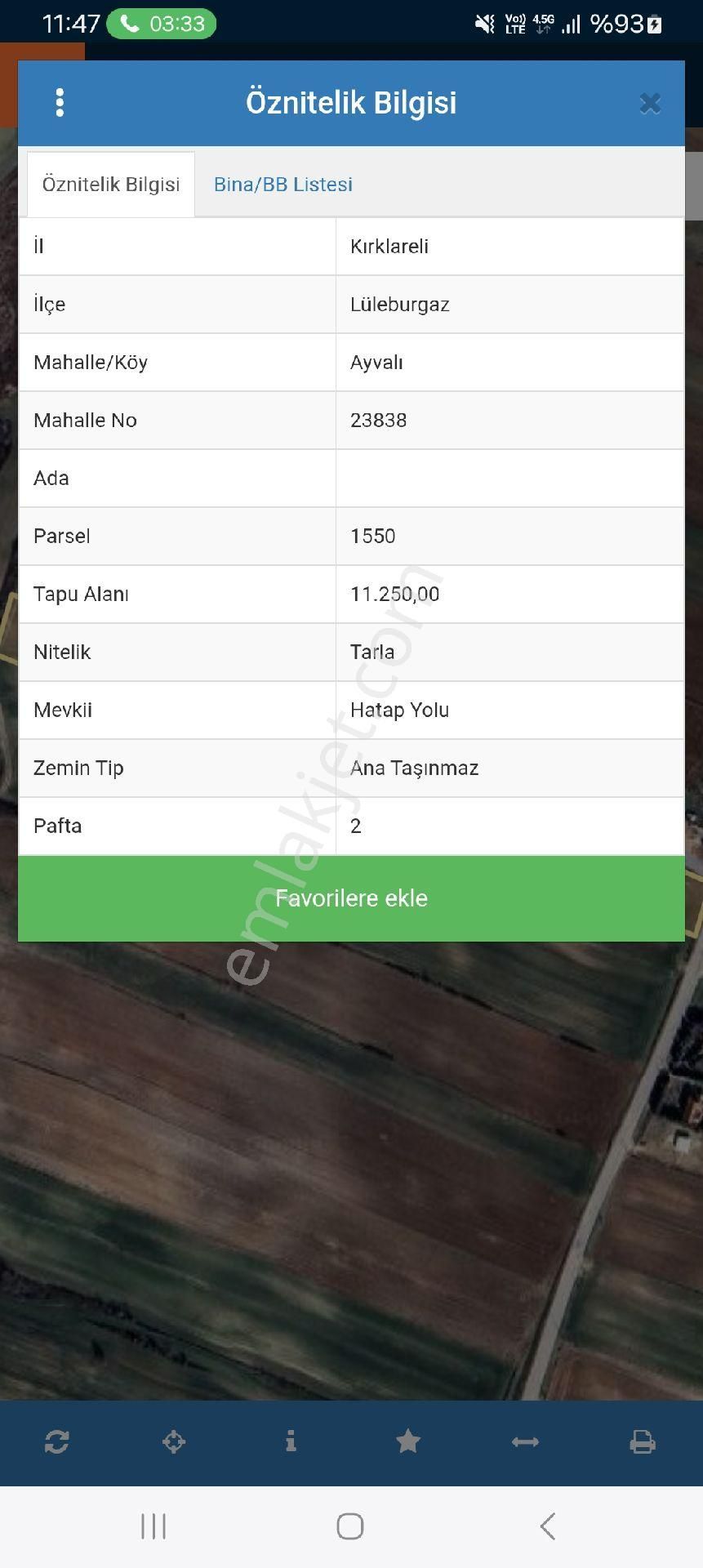 Lüleburgaz Ayvalı Koyunde Tek Tapu Satılık Tarla