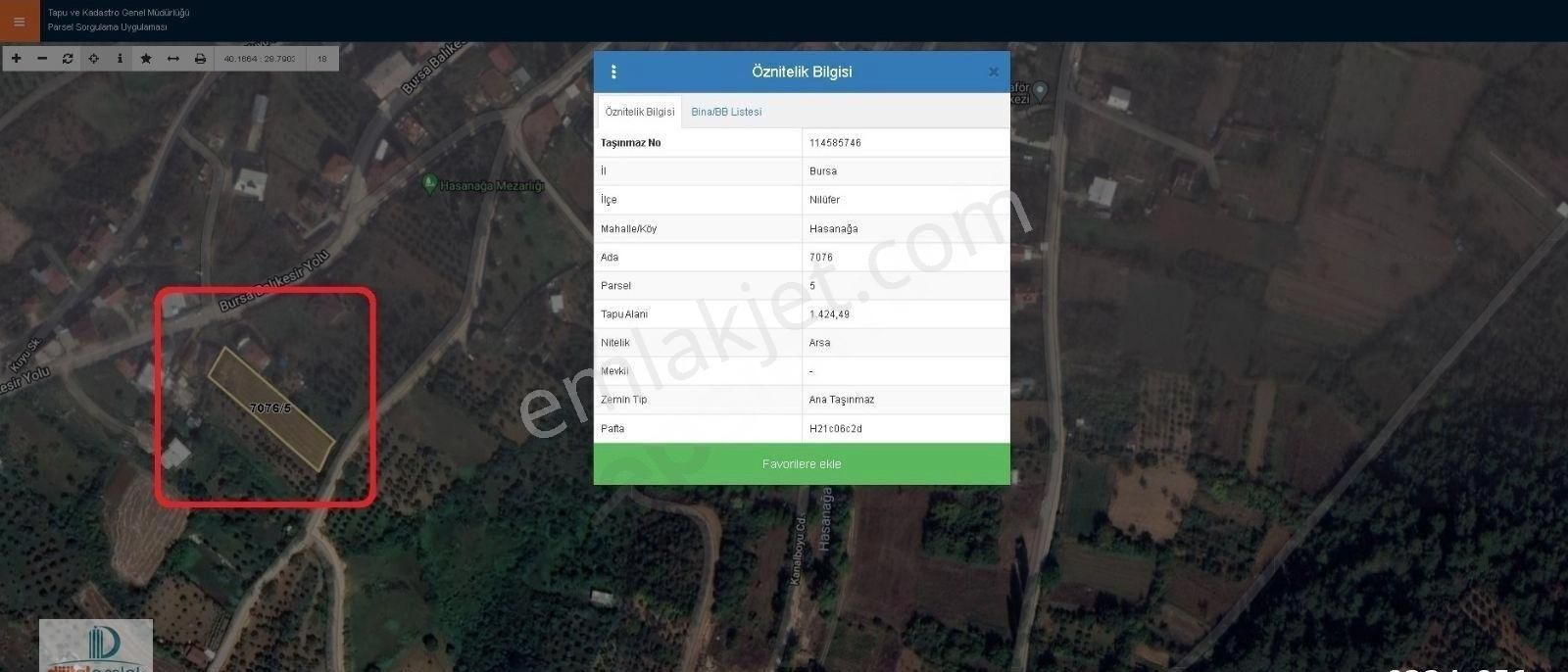 Dijitalemlak'tan Nilüfer Hasanağa'da 1.424 M2 Konut İmarlı Satılık Arsa. - Görsel 6