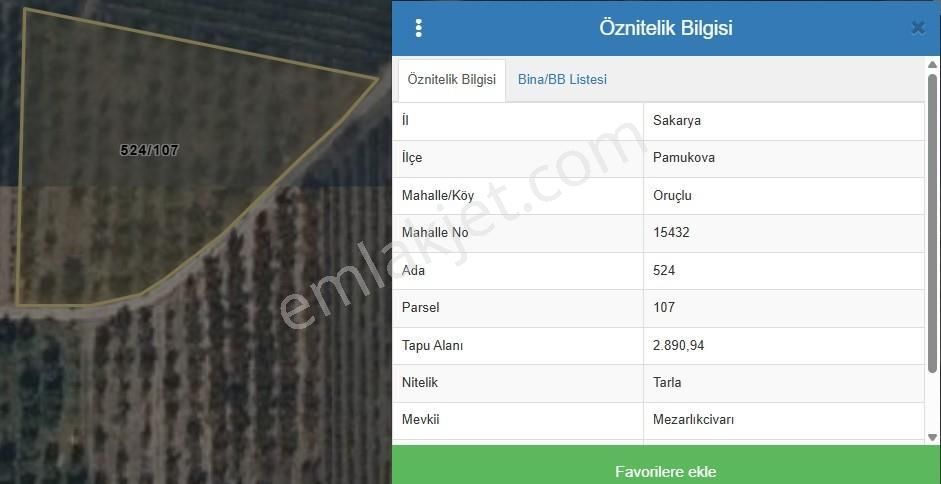 Sakarya-pamukova-oruçluda Satılık 2.890 M2(80 Mt. Yola Cepheli)
