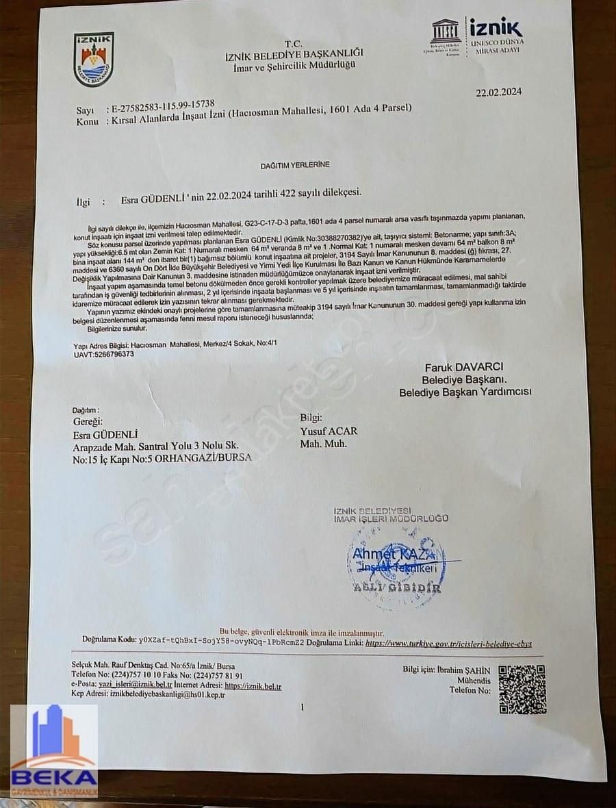 Bursa İznik Hacıosman'da Konut İmar Ruhsatı Alınmış İmarlı Arsa - Görsel 7