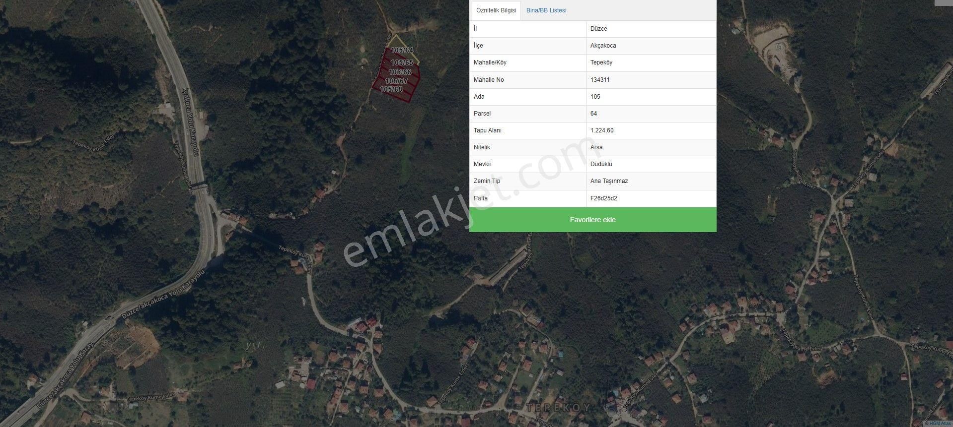 Düzce Akçakoca Tepeköyde Satılık Arsa Nitelikli Parseller