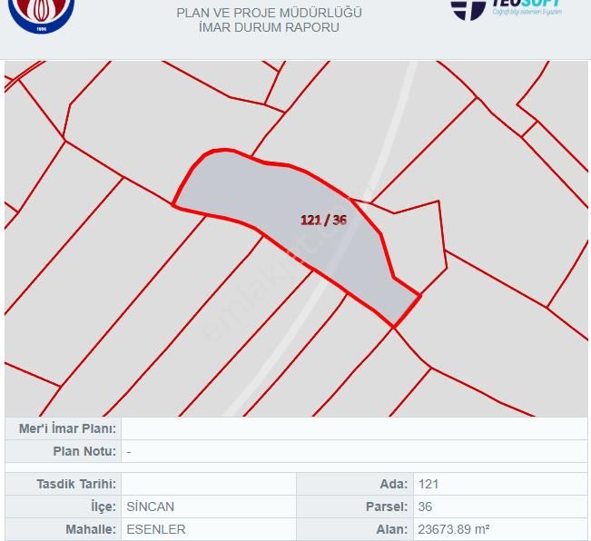 15.772 M2, Yatırıma Uygun Satılık Tarla (ankara/sincan/esenler)