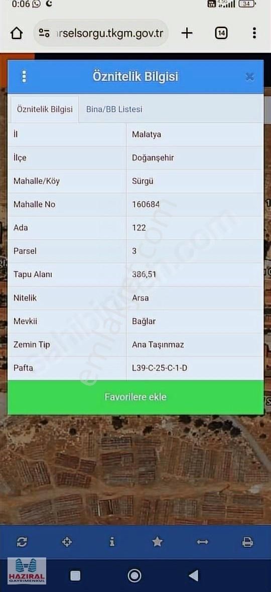 Hazıral'dan Malatya Sürgü'de İmarli 386m2 Arsa