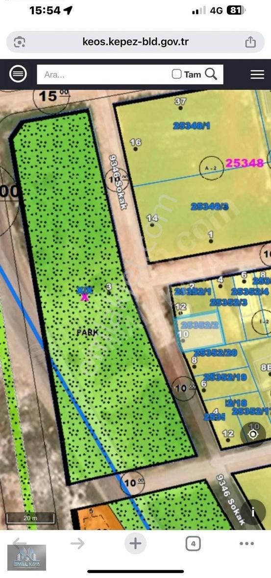 Odabaşı 270 M2 Önü Ful Parka Cephe Villa Arsası