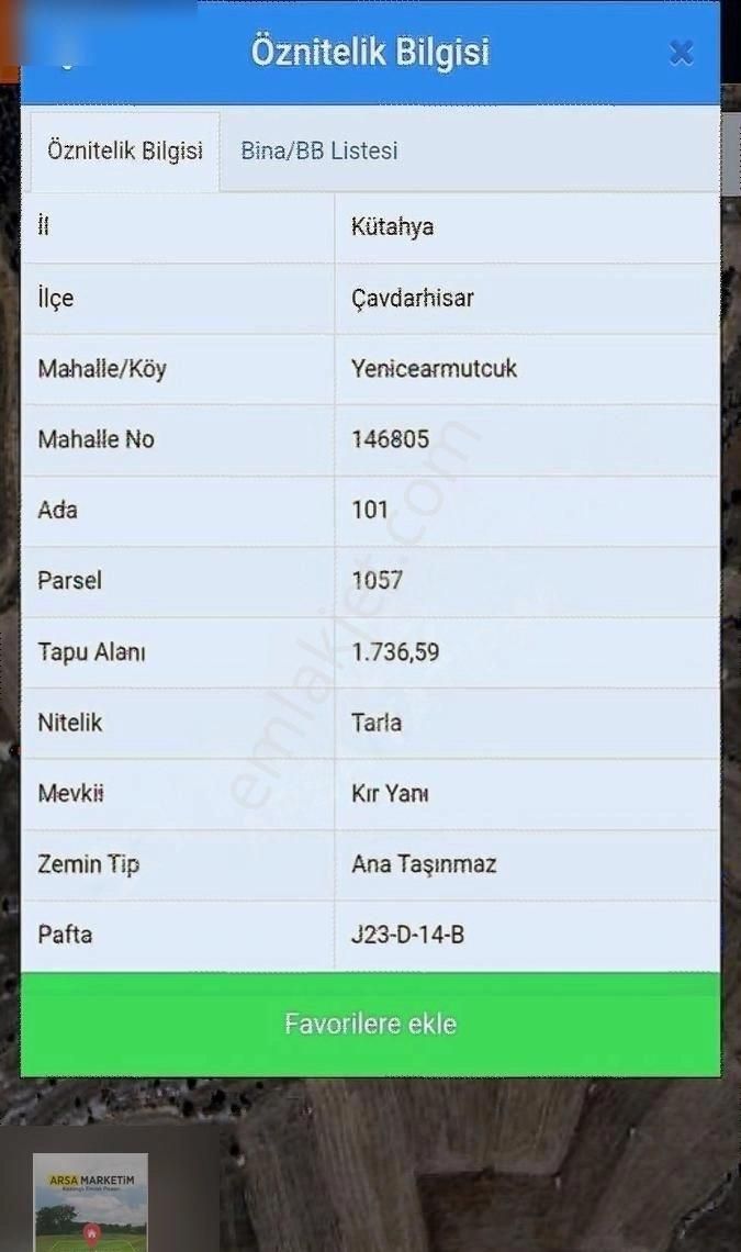 Kütahya Çavdarhisar Yenice Armutcukta Satılık Müstakil Parsel