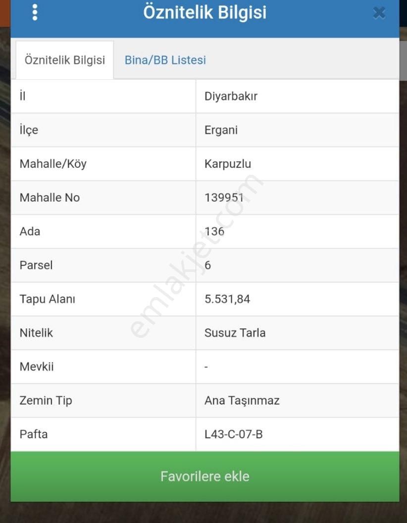 Ergani Karpuzlu’da Satılık Tarla